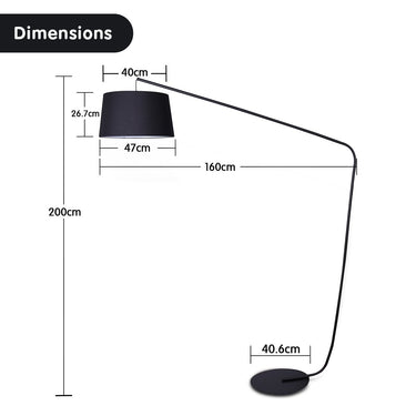 Sarantino Metal Arc Floor Lamp in Black Finish with Linen Taper Shade